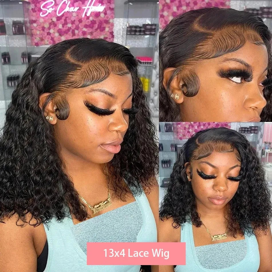 YKB 16 18 Inch Short Bob Wig Human Hair Curly Wigs 13x6 Lace Frontal Preplucked Glueless 6x6 Lace Closure Deep Wave 220 Density