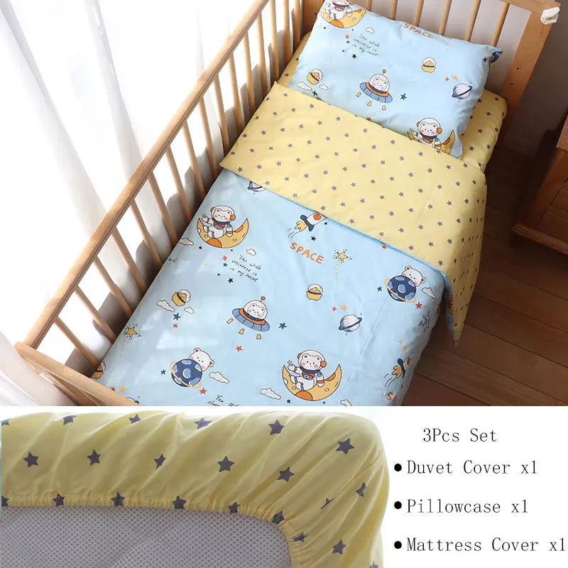 3Pcs Baby Bedding Set For Newborns Star Pattern Kid Bed Linen For Boy Pure Cotton Woven Crib Bedding Duvet Cover Pillocase Sheet