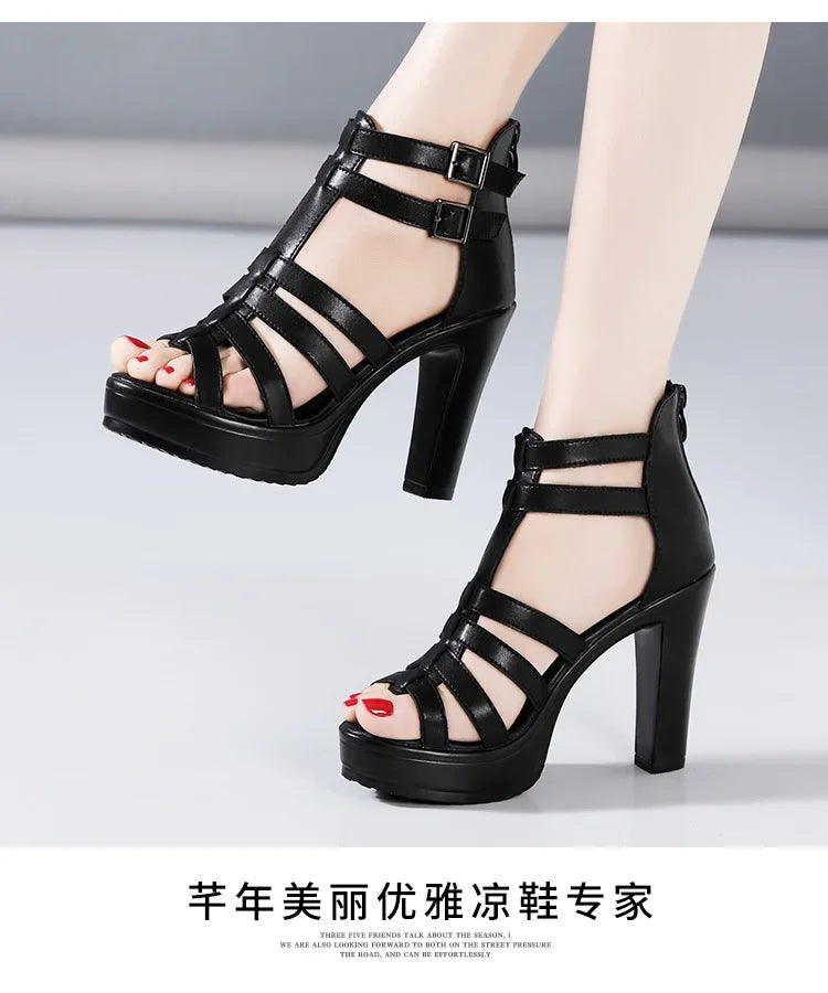 Gladiator Ladies Shoe for Women's Sandals Summer 2024 Narrow Band Women High Heels Platform Sandals Luxury Peep Toe Sandal 32-43