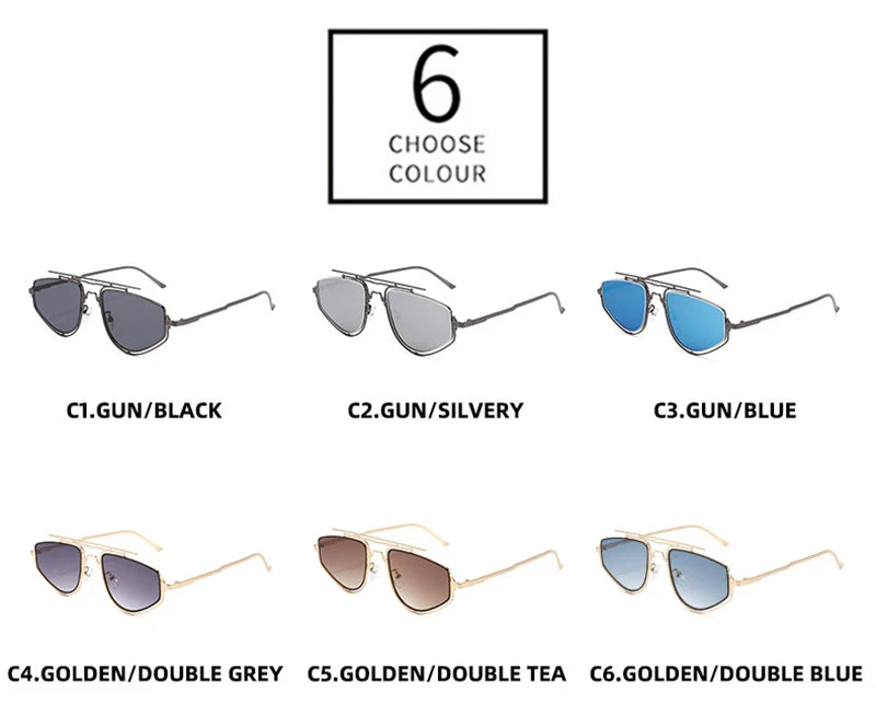 SHAUNA Retro Double Bridges Cat Eye Metal Frame Men Sunglasses Fashion Gradient Mirror Shades UV400 Women Outdoor Sun Glasses