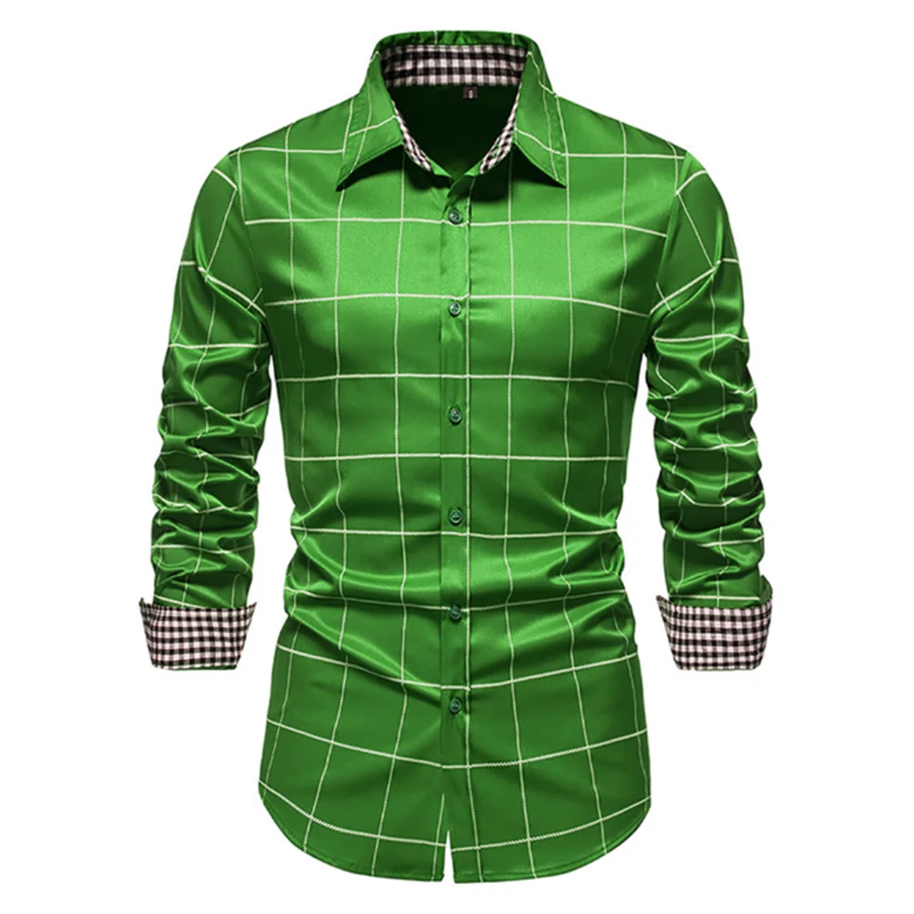 Plaid 10 Color Men's Shirt Single Breasted Slim Fit Button Long Sleeve Shirt Fashion Breathable Men's Clothing Oversized Design