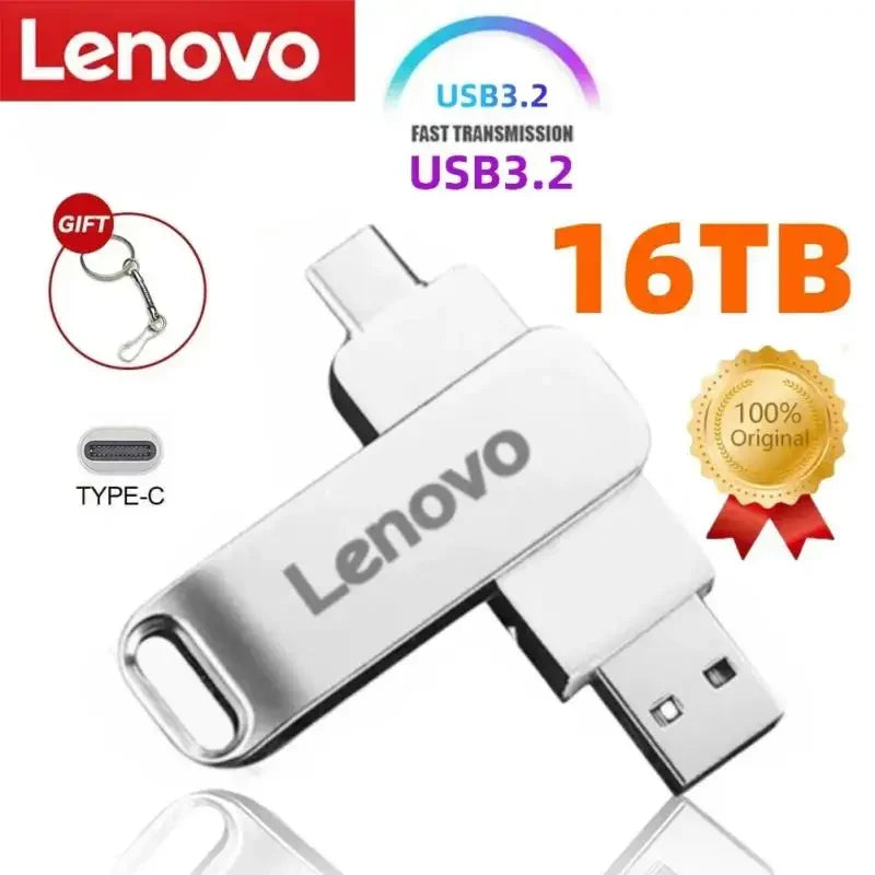 Lenovo 16TB USB 3.0 Flash Drive U Disk Type-C Interface High Speed Transfer 8TB 4TB Large Capacity Metal Pendrive Memoria Stick