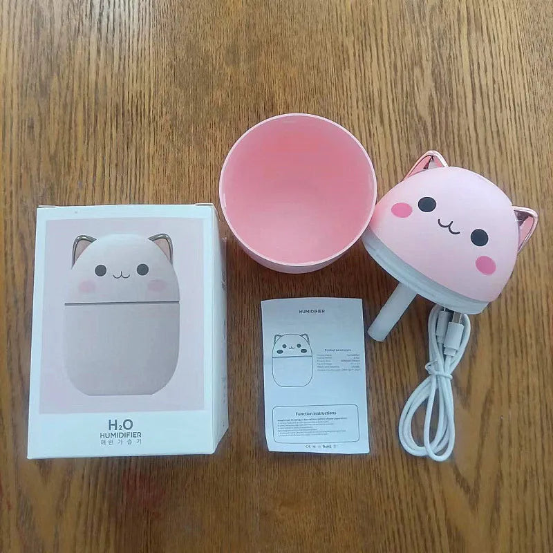 Hot Sale 250ml Cute Cat Air Humidifier Diffuser USB Mist Maker Mini Humidificador with Night Light
