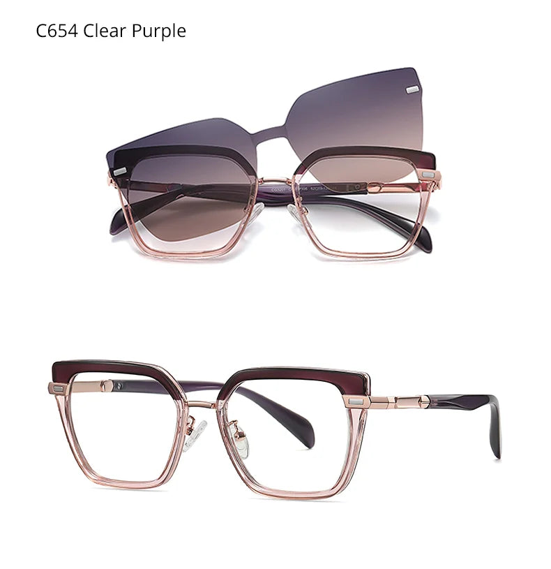 Ralferty Designer Polarized Sunglasses Women 2 In 1 Clips On Glasses Female Spectacles Frame Cat Eye Glasses 0 Diopter Eyewear