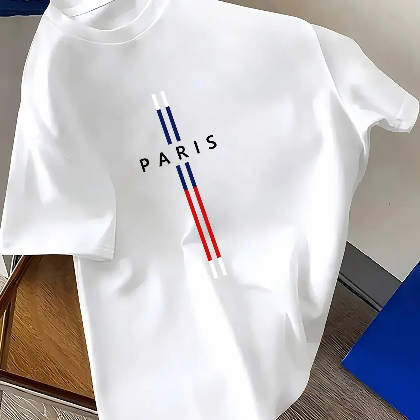 Summer men's 100% pure cotton casual loose fit plus size PARIS letter pattern printed round neck short sleeved T-shirt top