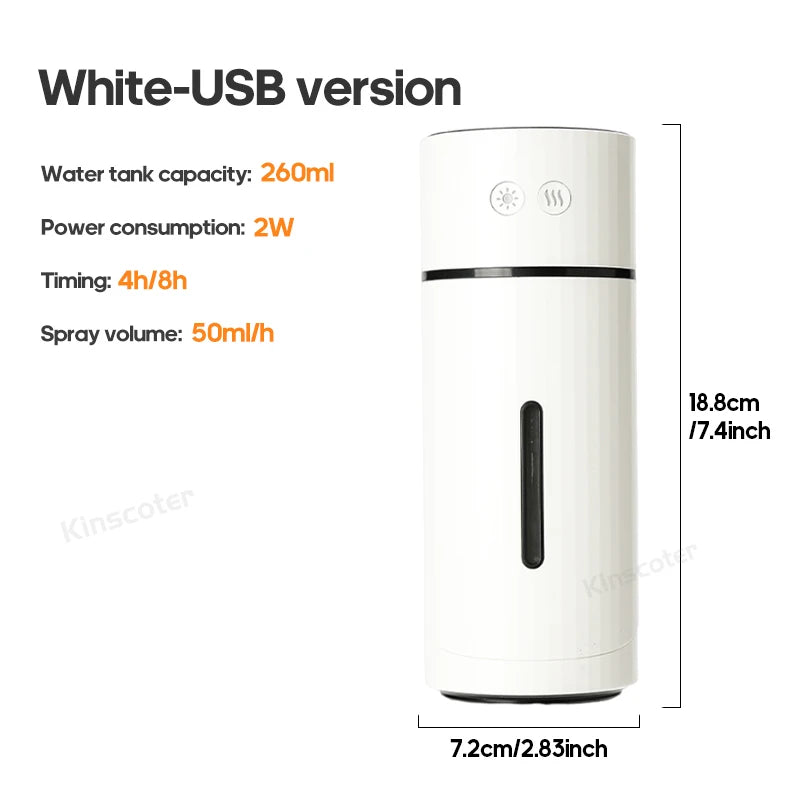 260ML Wireless Air Humidifier USB Aromatherapy Diffuser 1000mAh Rechargeable Battery Ultrasonic Cool Mist Maker Quiet Fogger