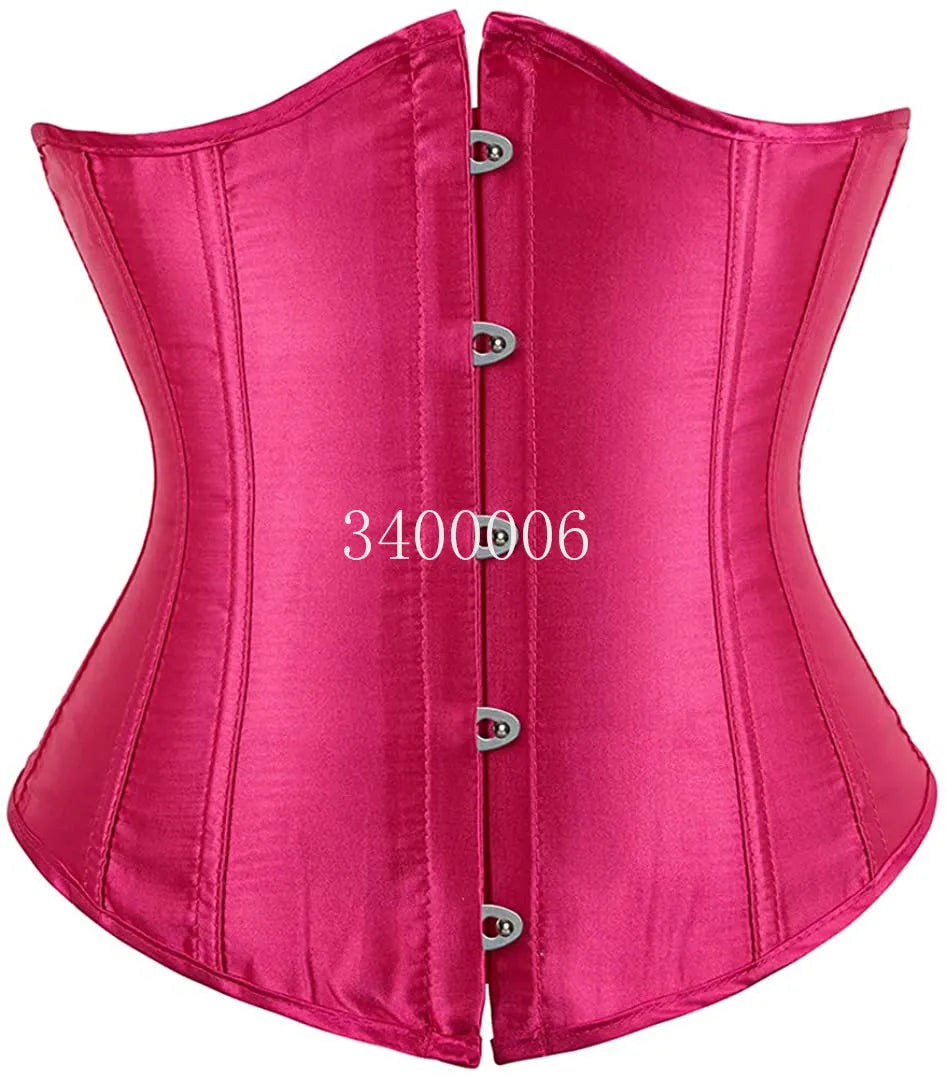 Black Corset Underbust Plus Size Sexy Women With Lacet Bodyshaper Costumes Cincher Ladies Burlesque Corselet Red Green Blue Pink