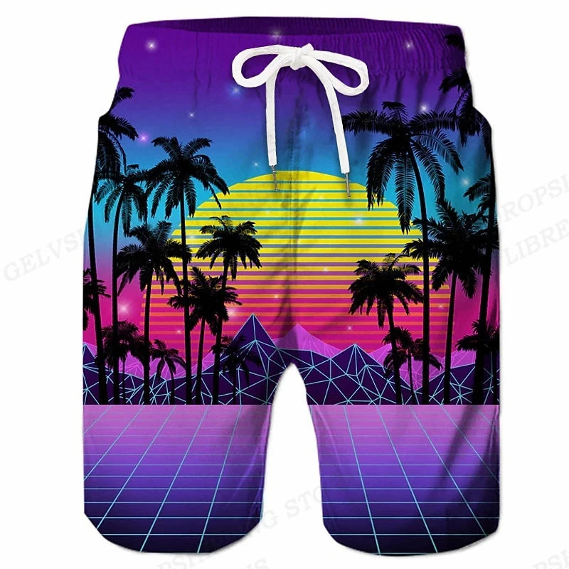 Summer Men's Shorts Quick Drying Hawaii Holiday Sports Swimming Trunks Fashion 3D Coconut Tree Printed Loose Sports Shorts 6XL