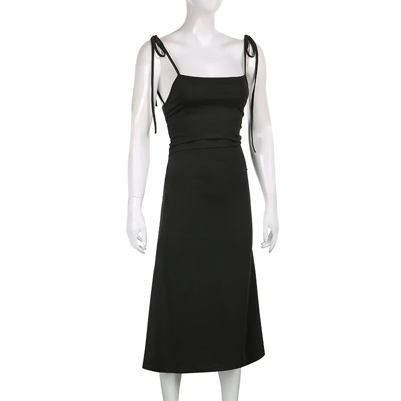 Summer Black Dress Irregular Elegant Backless Party Long Dress Strappy Ruched Sexy Dresses Women Clothes Vintage Vestidos Largos