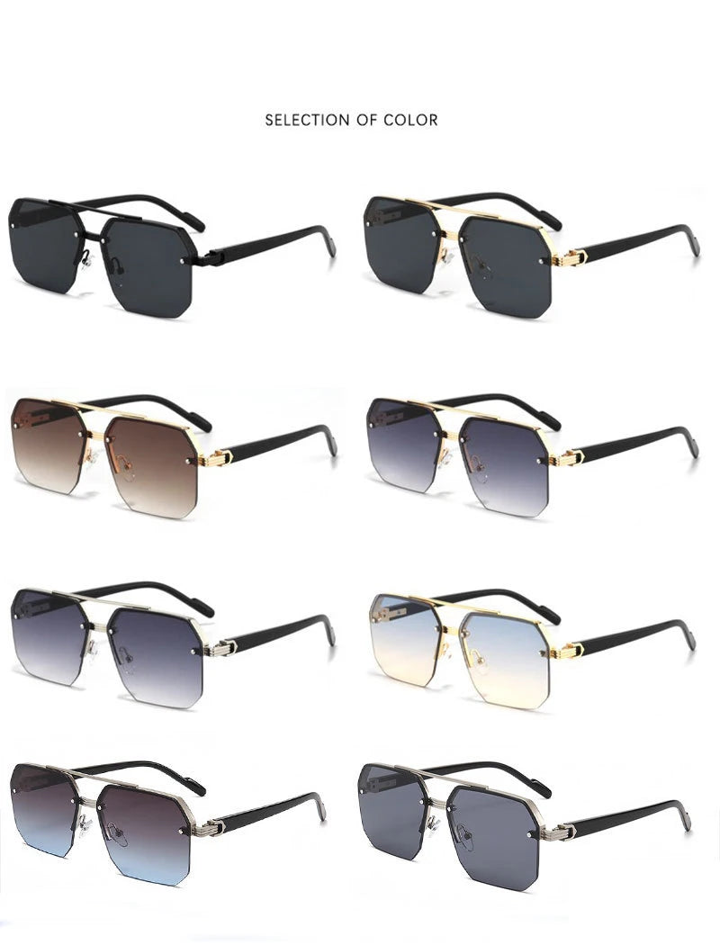 Oversize Retro Double Bridges Polygon Square Metal Men Sunglasses Fashion Gradient Shades UV400 Trending Women Sun Glasses