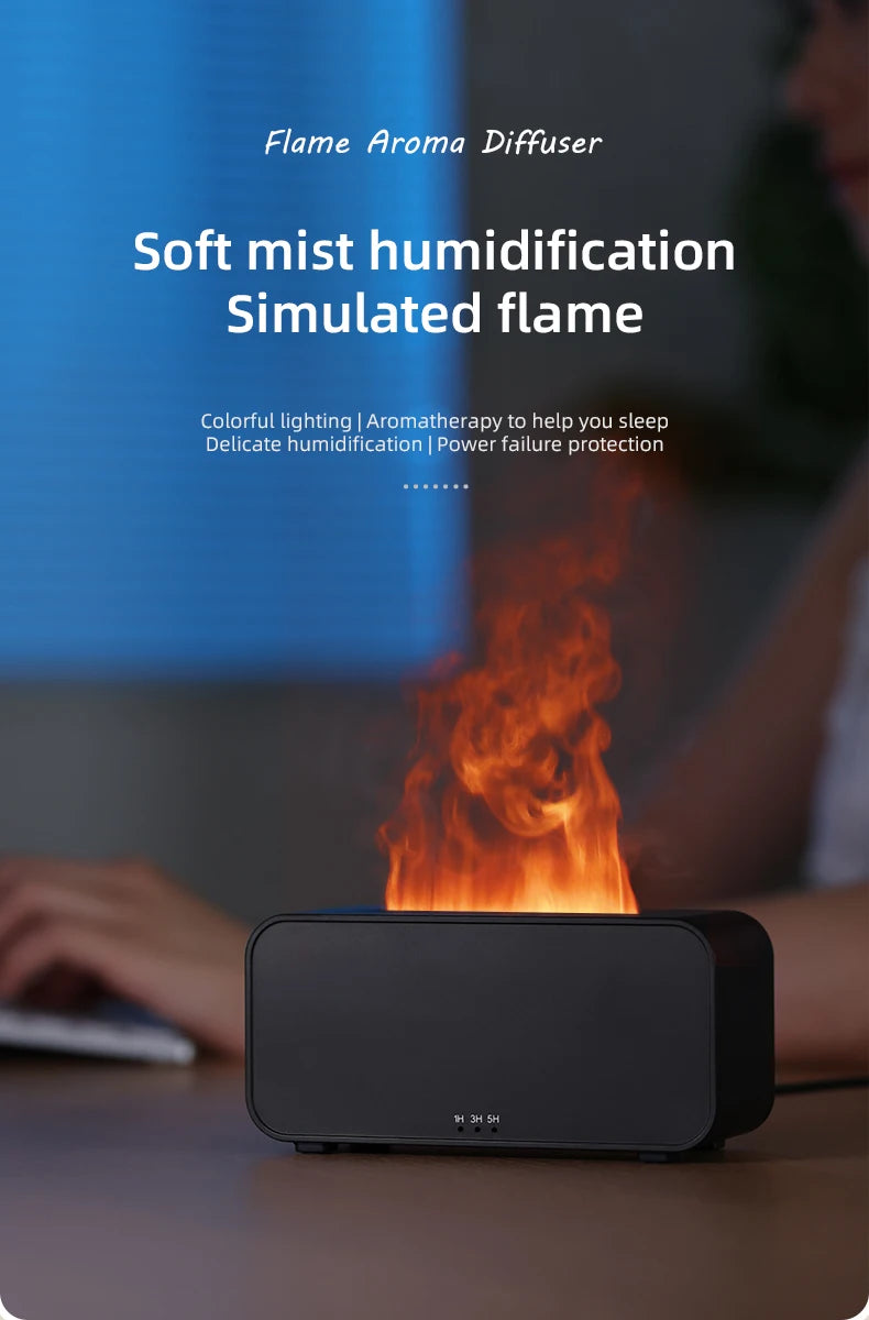 New Mini Desktop Simulation Flame Humidifier 7-Color Night Lights Can add Essential Oil Timing Setting USB Diffuser Aromatherapy