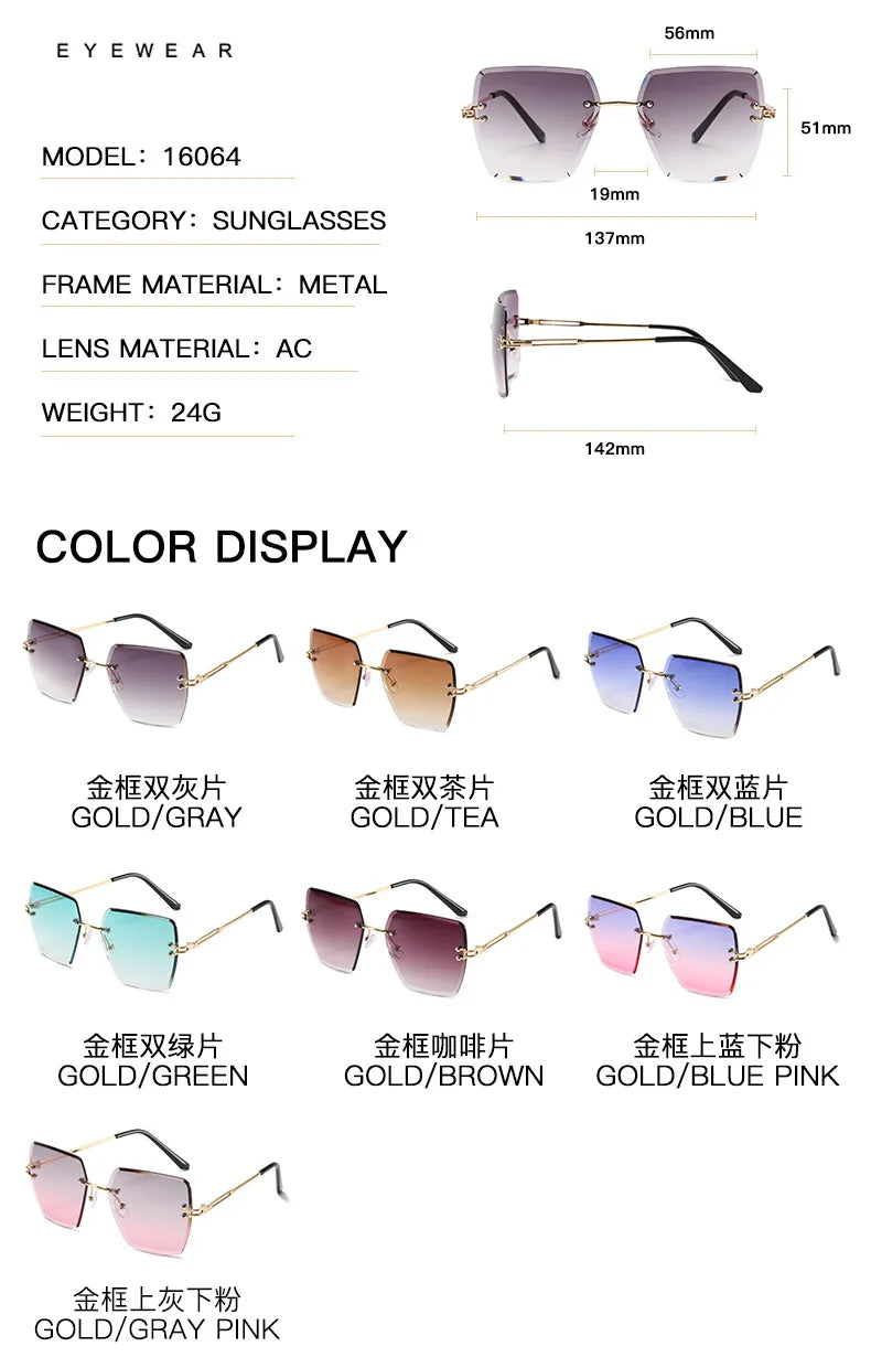 2024 Trendy Polygonal Gradient Men Sunglasses New Frameless Cut Edge Sunglasses for Women Sunscreen and Shading Sunglasses