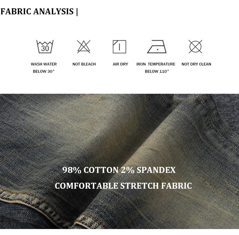 Newly Vintage Fashion Men Jeans Retro Washed Elastic Slim Fit Ripped Jeans Men Italian Style Designer Casual Denim Pants Hombre