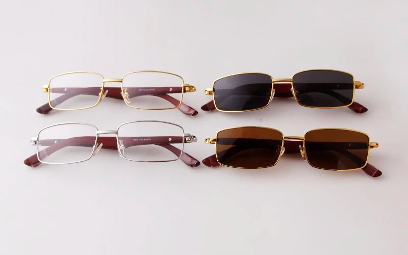 Luxury Brown Rimless Rectangle Men Sunglasses Clear Lens Wood Square Sun Glasses Spectacle Plain Frameless Women Eyewear Shades