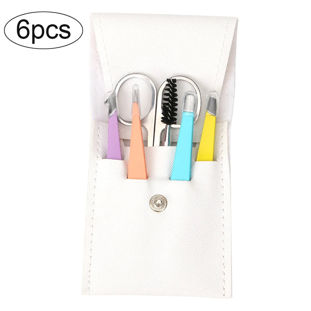 4/6Pcs Eyebrow Hair Removal Tweezers Set Brows Lashes Brows Face Trimming Forceps Scissors With Leather Case Beauty Makeup Tools