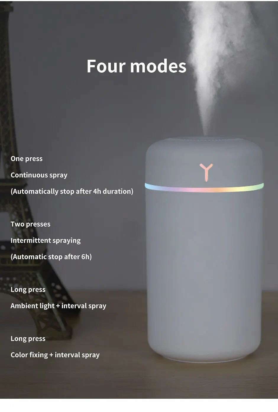 1 PCS Portable 390ml Air Humidifier Aromatherapy Humidificador For Home Car USB Sprayer With LED Color Night Lamp Purifier