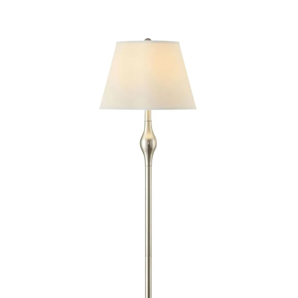 Beige and Brushed Nickel 3-Piece Lamp Set, includes a floor lamp along with two matching table lamps
