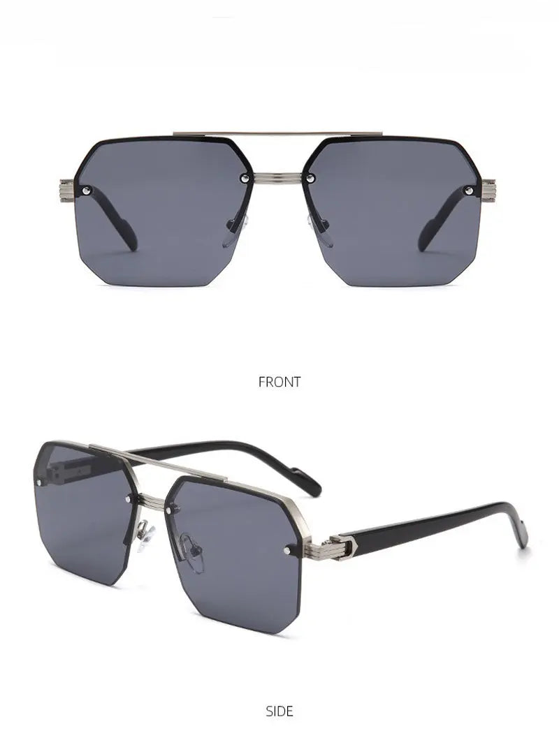 Oversize Retro Double Bridges Polygon Square Metal Men Sunglasses Fashion Gradient Shades UV400 Trending Women Sun Glasses