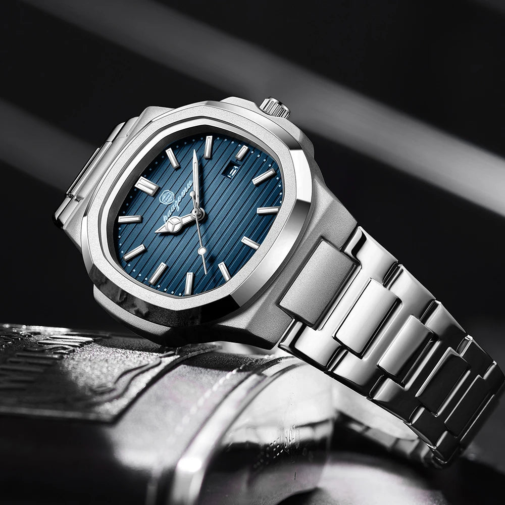 PAAZOMU Luxury Watch 2025 New Business Waterproof Male Clock Luminous Date Stainless Steel Square Quartz Men Watch reloj hombre