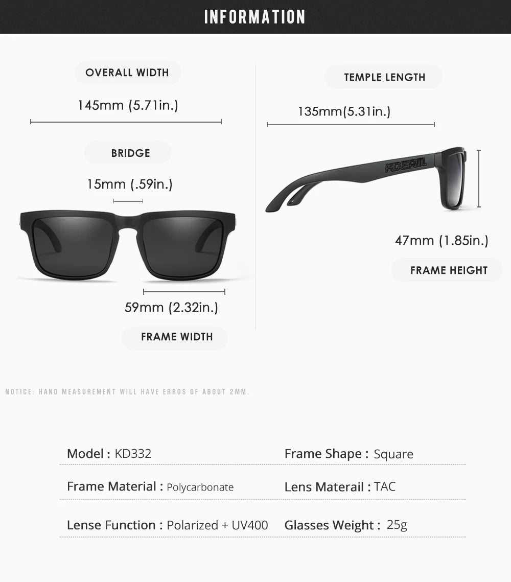 KDEAM Brand Hot Selling Square Polarized Men Sunglasses Brief And Fashion Design Leisure Women Shades Fishing Driving Glasses