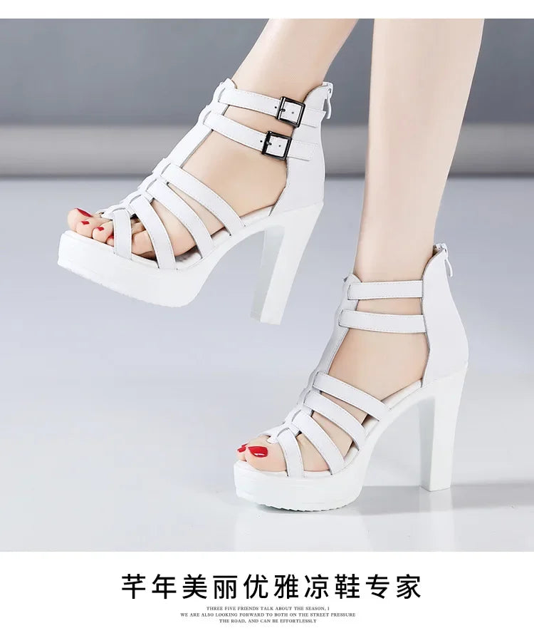 Gladiator Ladies Shoe for Women's Sandals Summer 2024 Narrow Band Women High Heels Platform Sandals Luxury Peep Toe Sandal 32-43
