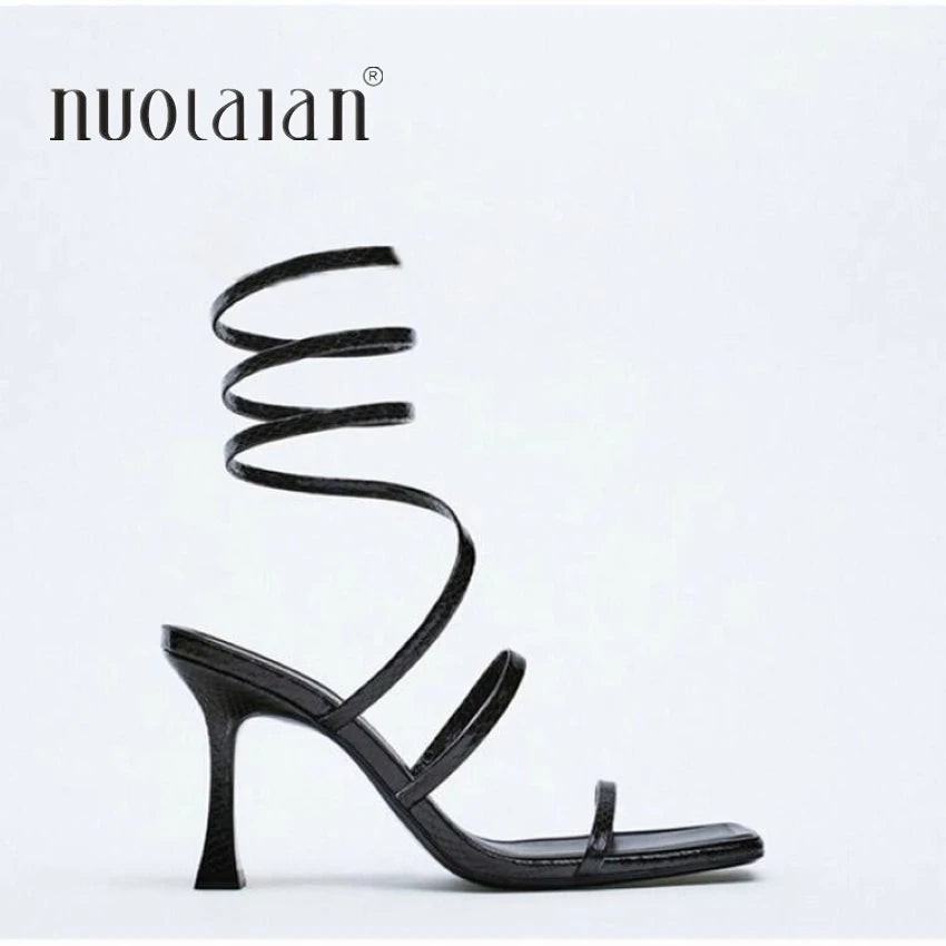 New Fashion Summer Women High Heels Sandals Thin Low Heel Narrow Band Rome Sandal Gladiator Ankle Cross Strap Sandal Shoes Woman