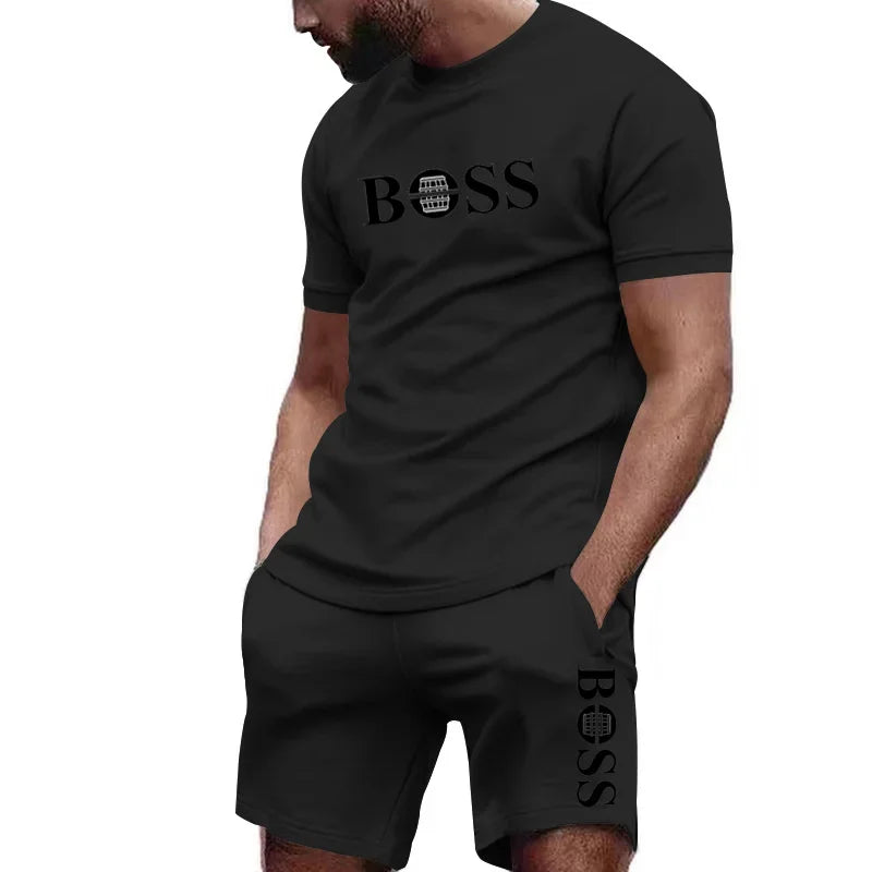Men's two-piece sportswear, short sleeved T-shirt and pants set, running and fitness sportswear, summer 2024, big discount, 2024