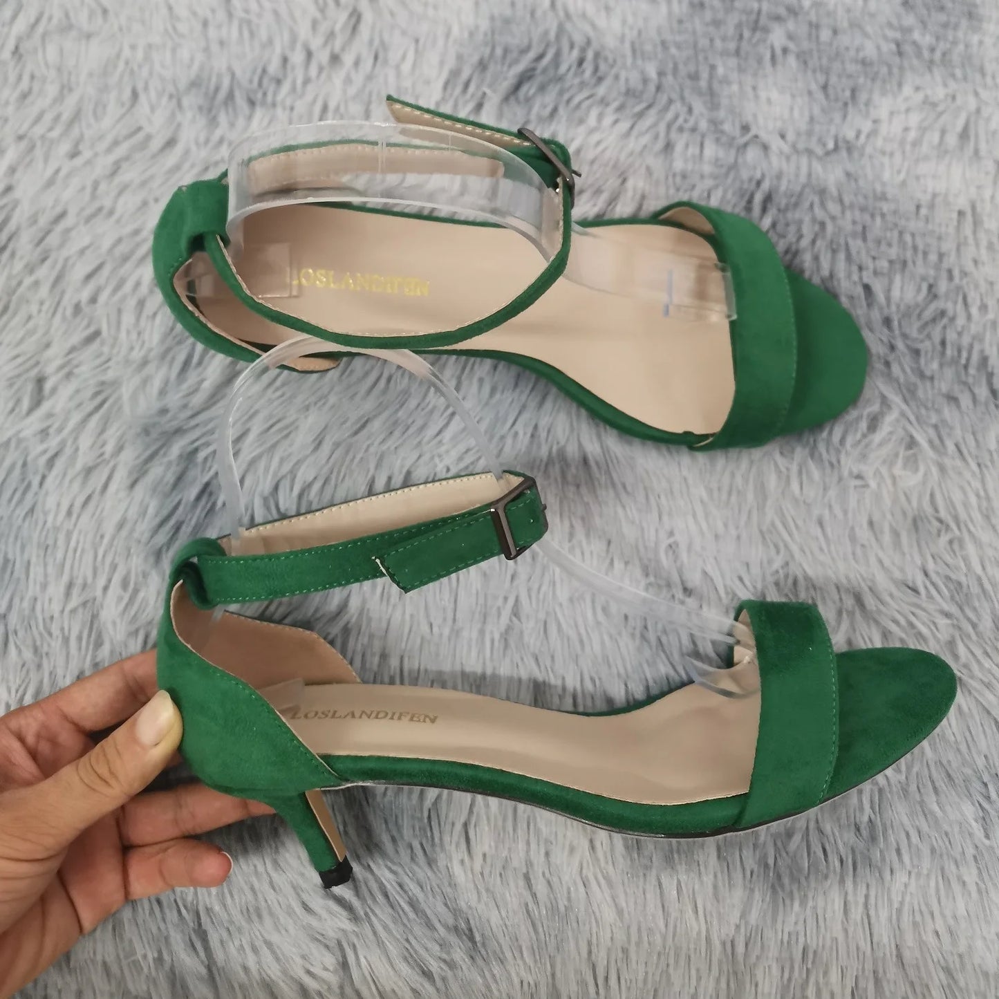 LOSLANDIFEN Summer Low Heels Ankle Strap Sandal Open Toes Sexy High Wedding Party Shoes Plus Size Women Sandals 105-2VE