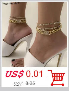 New Beach Barefoot Sandal Jewelry Elegant Bride Sexy Women's Fashion Charm Layer Chain Link Crystal Beads Foot Anklet Bracelet