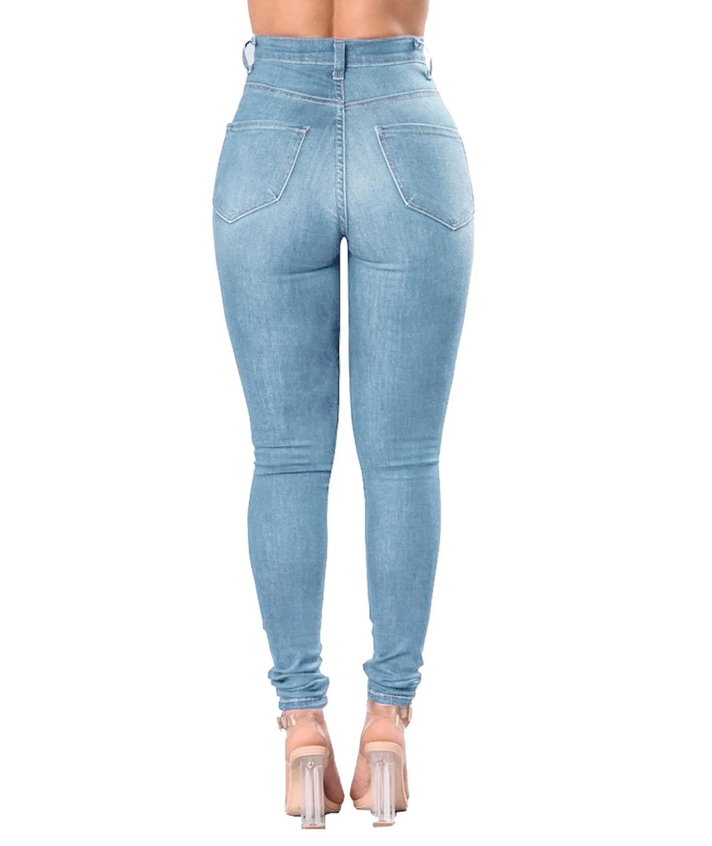 Europe and America Fashion Stretch Washed Ripped Jeans, Women's Spring and Autumn New Slim-fit High-waisted Small Feet Pants