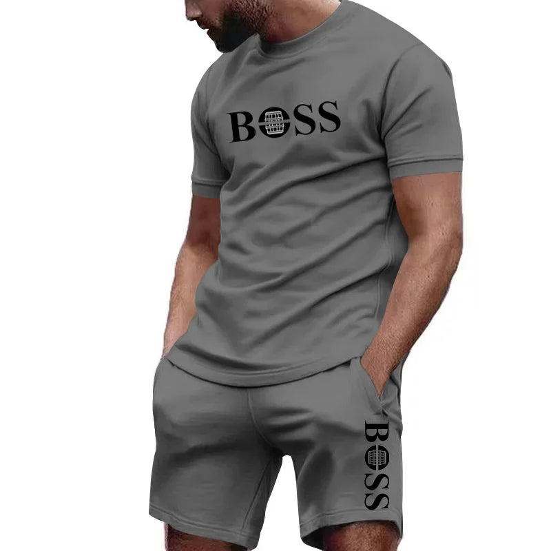 Men's two-piece sportswear, short sleeved T-shirt and pants set, running and fitness sportswear, summer 2024, big discount, 2024
