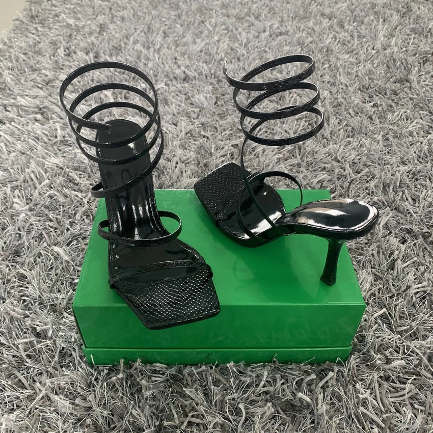 New Fashion Summer Women High Heels Sandals Thin Low Heel Narrow Band Rome Sandal Gladiator Ankle Cross Strap Sandal Shoes Woman