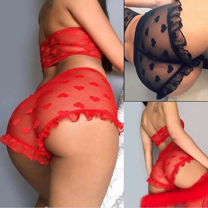 Strapless Bra Set Women Intimates Sheer Gauze Ruffles Lingerie Set Sexy Underwear Fancy Temptation Erotic Lingerie Bikini