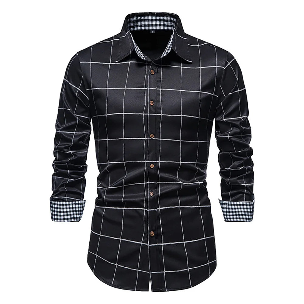 Plaid 10 Color Men's Shirt Single Breasted Slim Fit Button Long Sleeve Shirt Fashion Breathable Men's Clothing Oversized Design