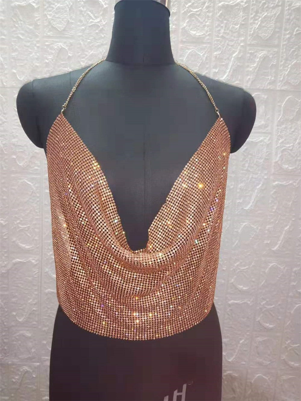 ClubWear Camis for Female Streetwear Y2k Women's Crop Top Sling Metal Sequins Backless Blouse Cushion Belt Adjustable Halter Top