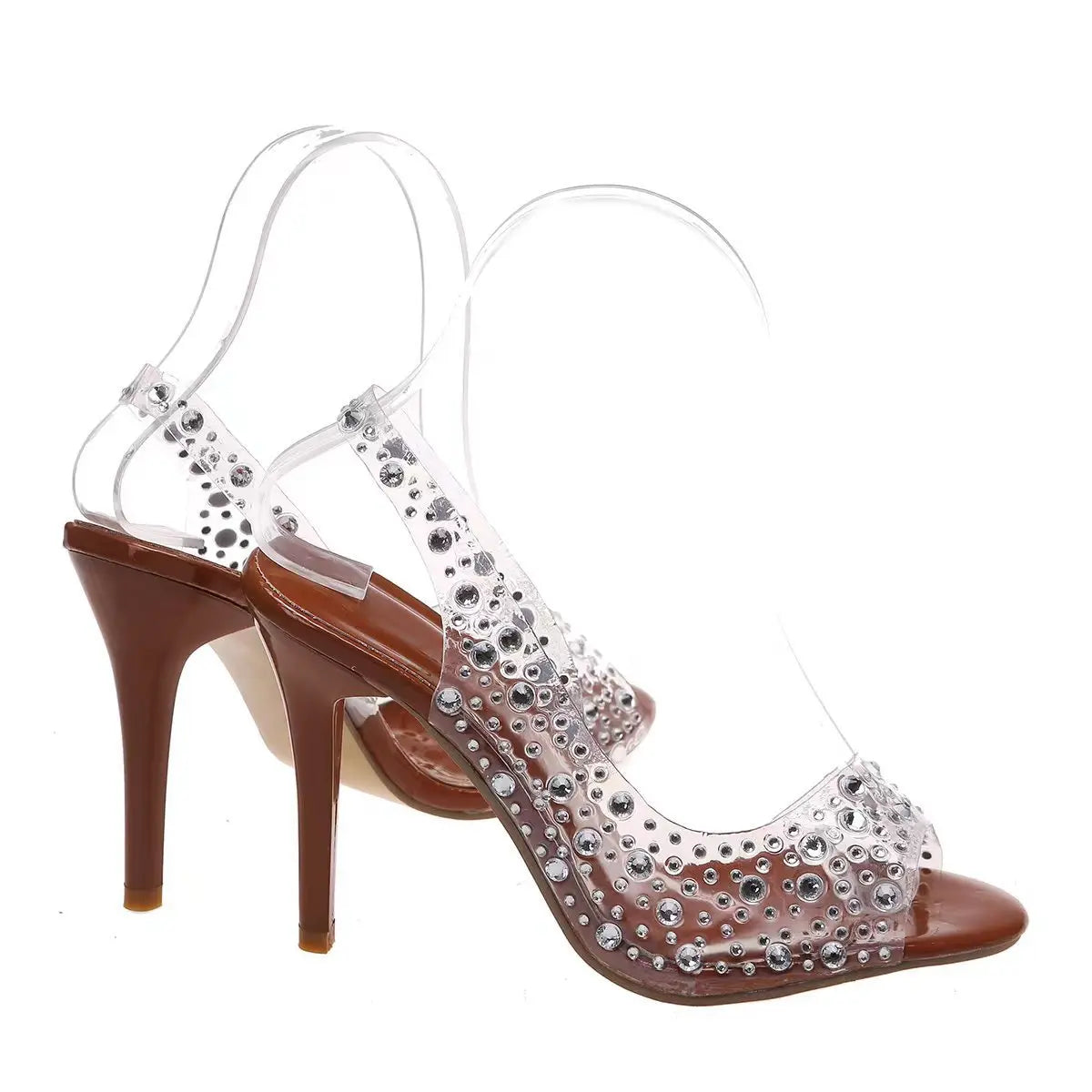 Plastic Sandal Large Size 2025 Summer High Heels Low-Heeled Shoes With Strap Suit Female Beige Transparent Big High-heeled Low-h