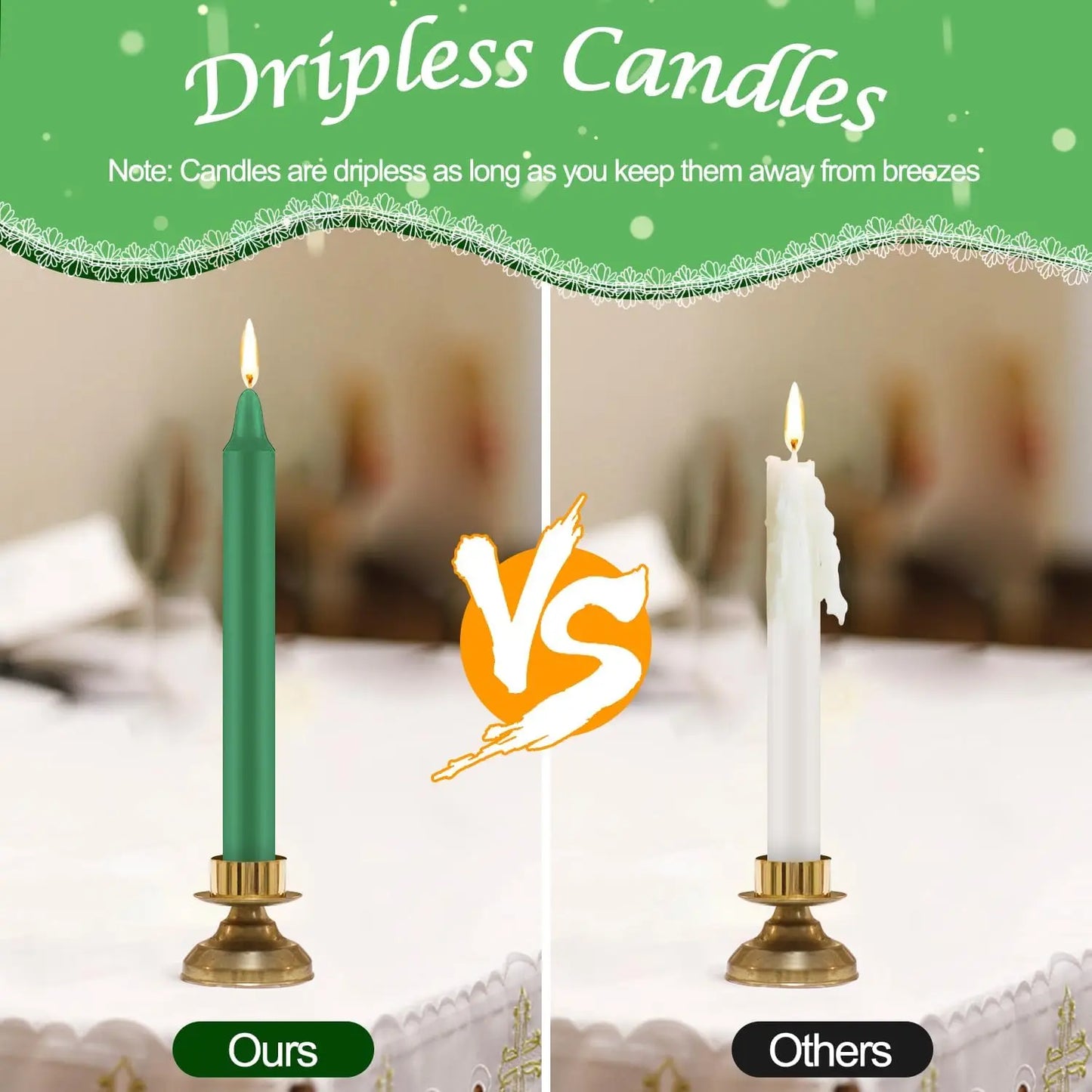 24 Pieces of 4英寸 Green Wax, Drip-Free, Smoke-Free, Fragrance-Free, Home Dinner Candles, Hand-Pulled, High-Quality, Suitable for Church, Family, Wedding, Party, Seasonal Celebrations, Emergency Situations and Home Decorati