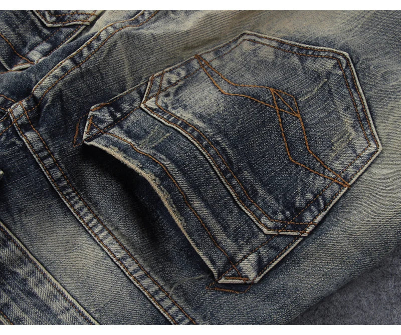 Newly Vintage Fashion Men Jeans Retro Washed Elastic Slim Fit Ripped Jeans Men Italian Style Designer Casual Denim Pants Hombre