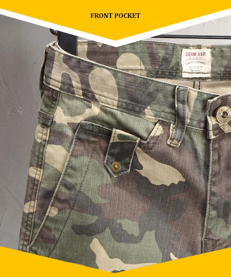 Fashion Vintage Men Jeans Camo Trousers Elastic Slim Fit Hip Hop Jeans Men Spliced Designer Casual Denim Pants