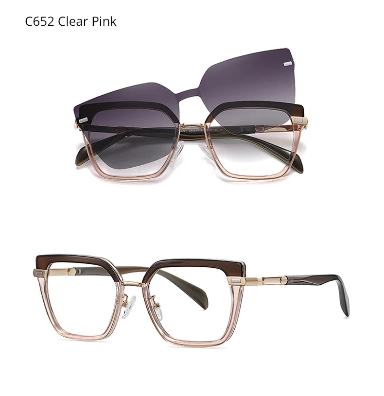 Ralferty Designer Polarized Sunglasses Women 2 In 1 Clips On Glasses Female Spectacles Frame Cat Eye Glasses 0 Diopter Eyewear
