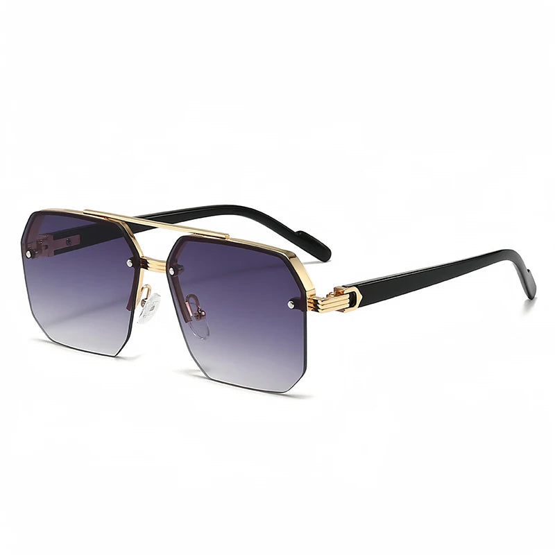 Oversize Retro Double Bridges Polygon Square Metal Men Sunglasses Fashion Gradient Shades UV400 Trending Women Sun Glasses