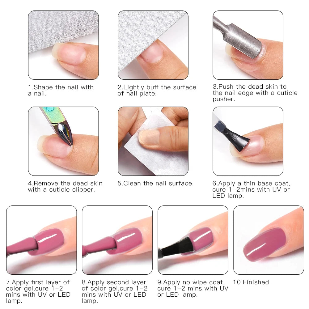 6Pcs/Set Blue Glitter Bright Gel Nail Polish Set Semi Permanent Spring Summer Colors Series Soak Off UV Nail Art Gel Varnish