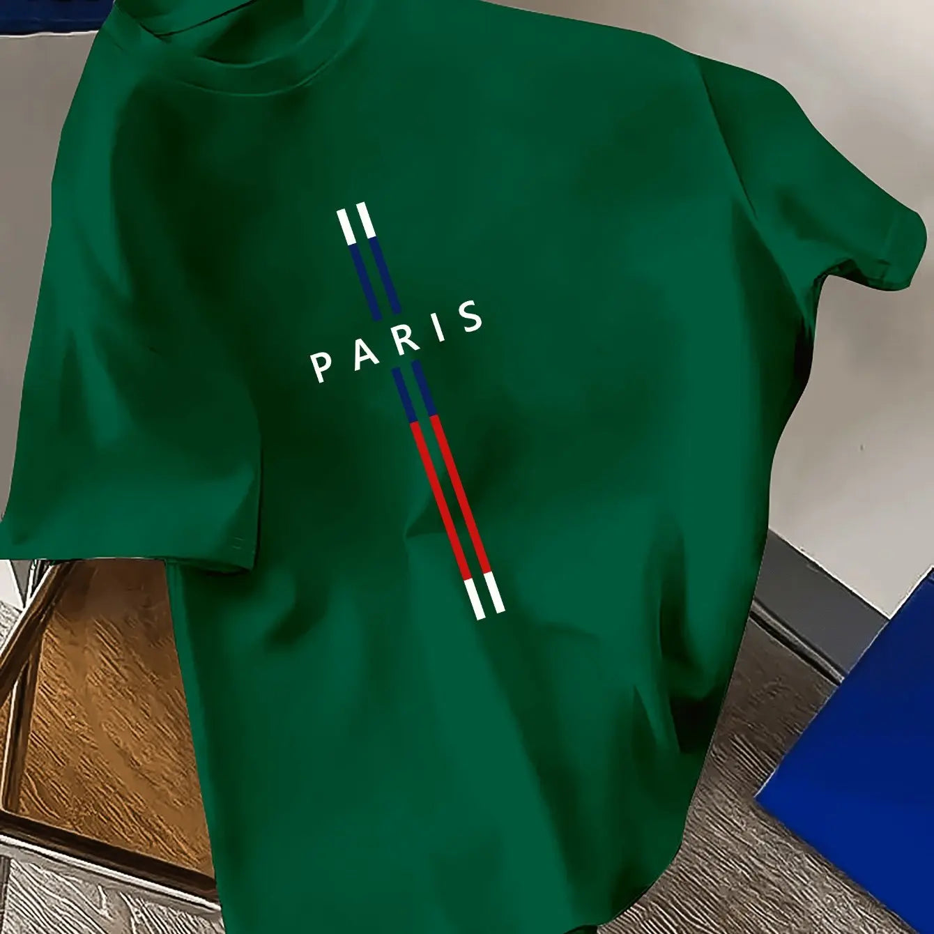 Summer men's 100% pure cotton casual loose fit plus size PARIS letter pattern printed round neck short sleeved T-shirt top