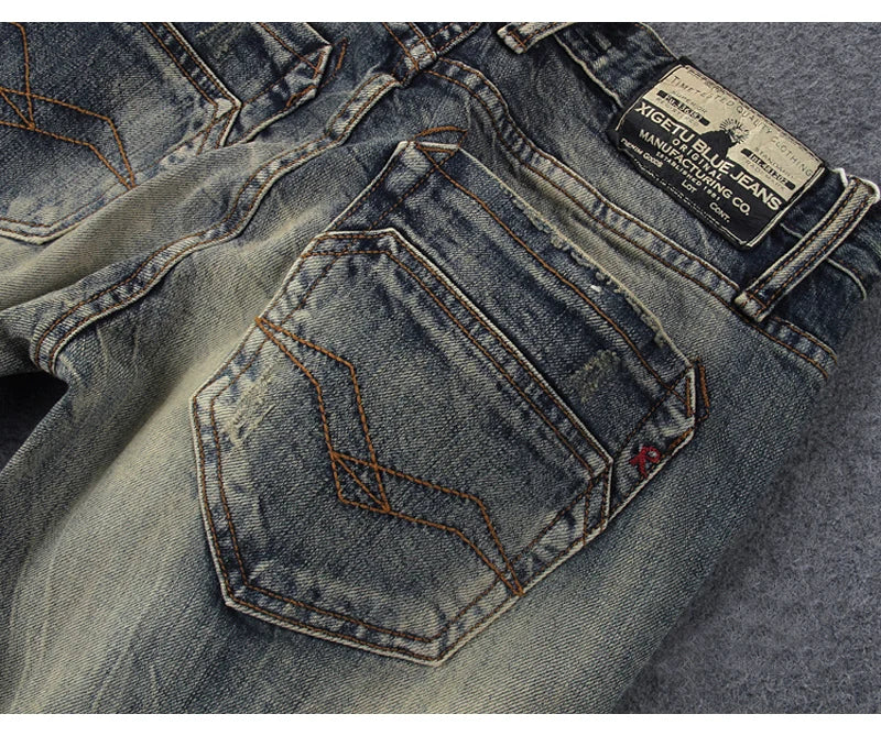 Newly Vintage Fashion Men Jeans Retro Washed Elastic Slim Fit Ripped Jeans Men Italian Style Designer Casual Denim Pants Hombre
