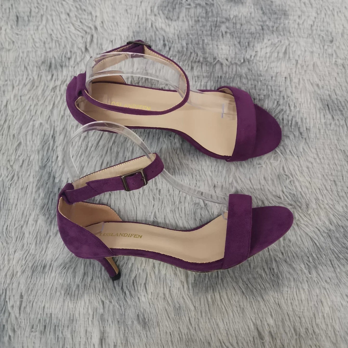 LOSLANDIFEN Summer Low Heels Ankle Strap Sandal Open Toes Sexy High Wedding Party Shoes Plus Size Women Sandals 105-2VE