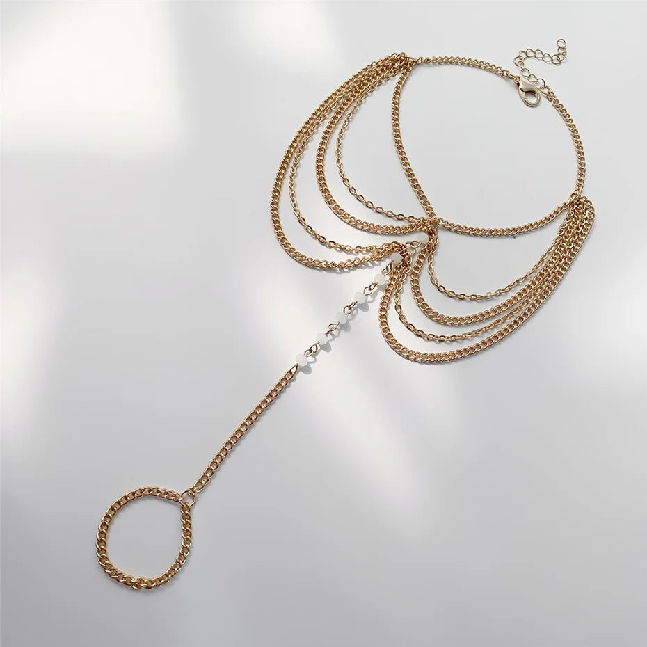 New Beach Barefoot Sandal Jewelry Elegant Bride Sexy Women's Fashion Charm Layer Chain Link Crystal Beads Foot Anklet Bracelet