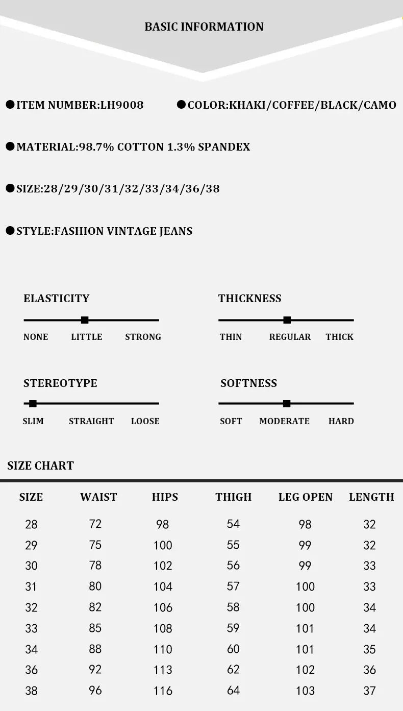 Fashion Vintage Men Jeans Camo Trousers Elastic Slim Fit Hip Hop Jeans Men Spliced Designer Casual Denim Pants