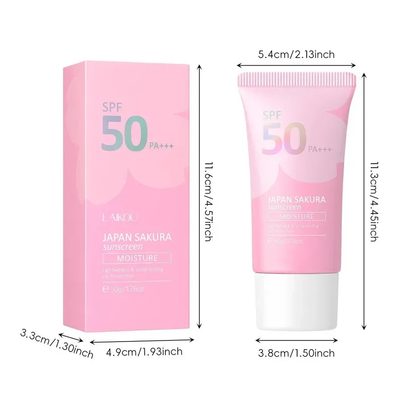 LAIKOU SPF 50 PA+++ Sakura Sunscreen For Face Body Neck Solar Blocker Long-Lasting Sun Block Facial Sunscreen Sun Cream 50g