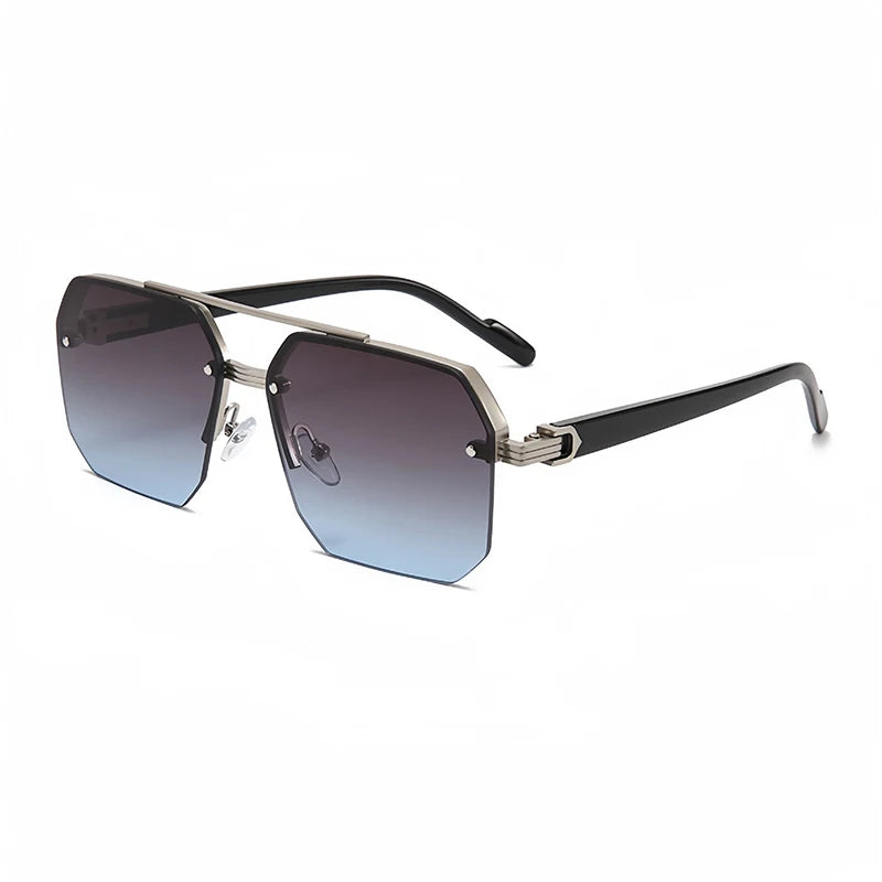 Oversize Retro Double Bridges Polygon Square Metal Men Sunglasses Fashion Gradient Shades UV400 Trending Women Sun Glasses