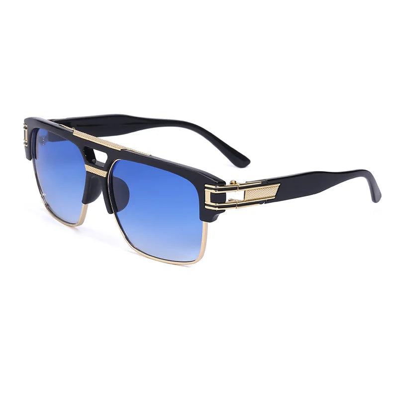 Trendy Luxury Men Sunglasses Square Large Frame Mirror Gradient Clear Lens Metal Shades Anti Blue Light Oculos De Sol UV400